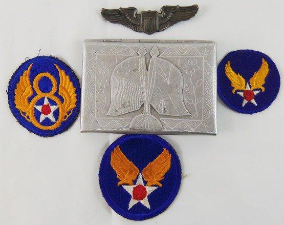5 pcs. WW2 8th Army Air Force Patch/Wing/Cigarette Case Grouping (MA42)