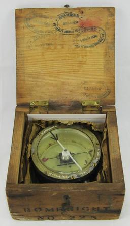 Scarce Pre WW2 Bombsight "C" Compass With Original Wood Case-Fluid Is Present