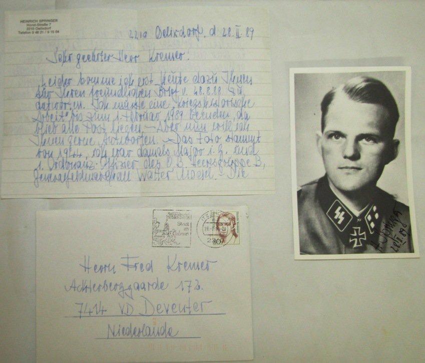 Waffen SS KVK Recipient Sturmbannfuhrer Heinrich Springer Signed Photo-Handwritten Letter