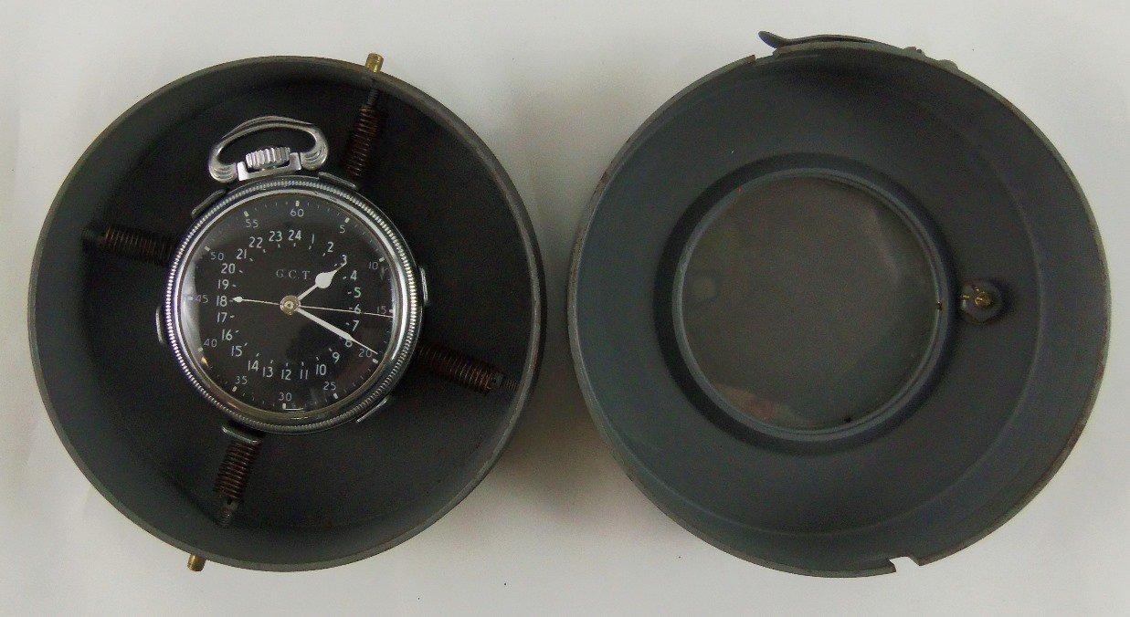 2pcs-Pre Vietnam War  4992B G.C.T. Navigator Pocket Watch With WW2 Metal Suspension Carry Case