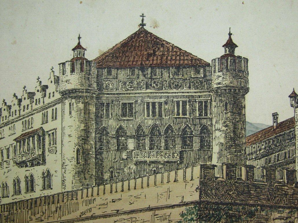 Early Adolf Hitler Ink/Watercolor Painting "Castle Battlements" A. Hitler 1910