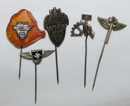 5pcs-Misc WW2 German Stickpins-NSBO-WHW Etc.