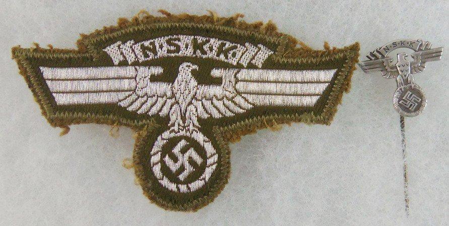 WW2 NSKK NCO/Officer's Flatwire Sleeve Eagle With RZM Label/Stickpin