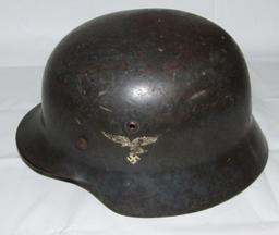 Early WW2 Luftwaffe Double Decal M35 Helmet-ET66 1st Pattern "Snake Leg" Eagle