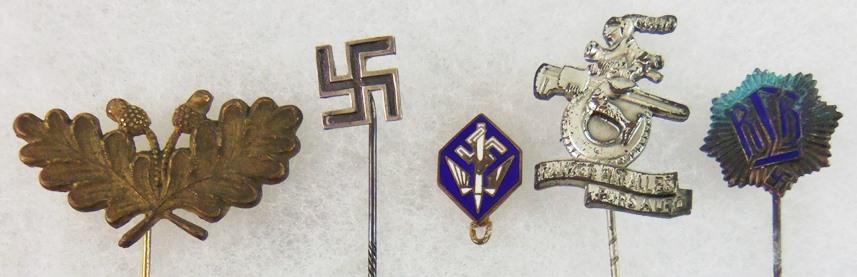 5pcs-WW2 German Stickpins/RLB, Swastika, Etc.-Stenographer Pin