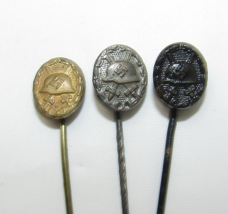 3pcs-Scarce Set Of Gold-Silver-Black Wound Badge Stickpins