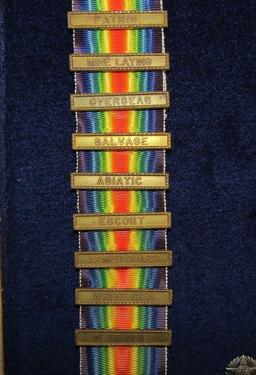 WW1 United States Navy Framed Victory Medal/Victory Medal Ribbon Campaign Clasps Display