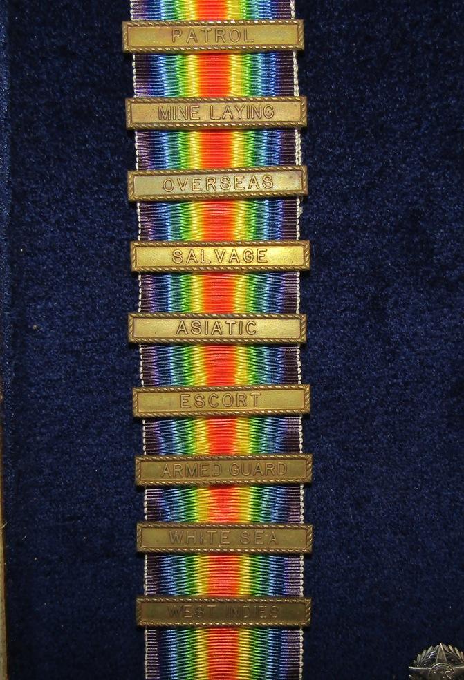 WW1 United States Navy Framed Victory Medal/Victory Medal Ribbon Campaign Clasps Display