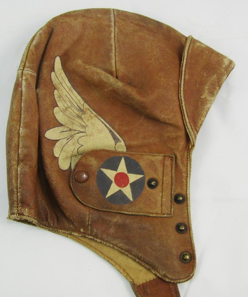 Early Aviation Leather Pilot's Flight Cap/Leather Gloves-Attributed To Ormer Leslie Locklear