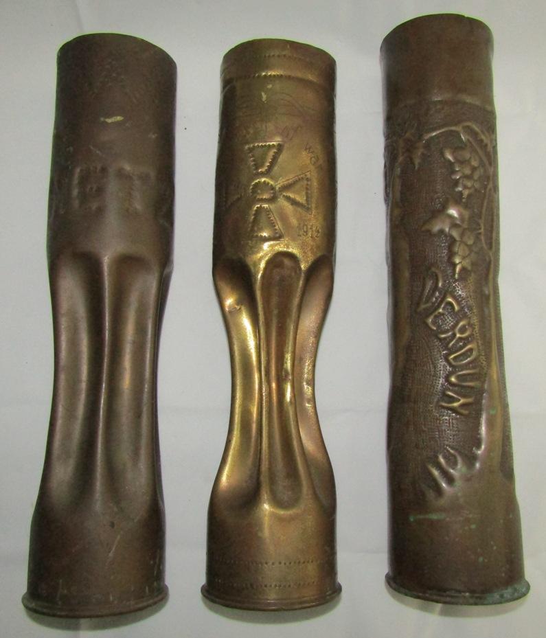 3pcs-WW1 Trench Art Shells-Metz-Reims-Verdun