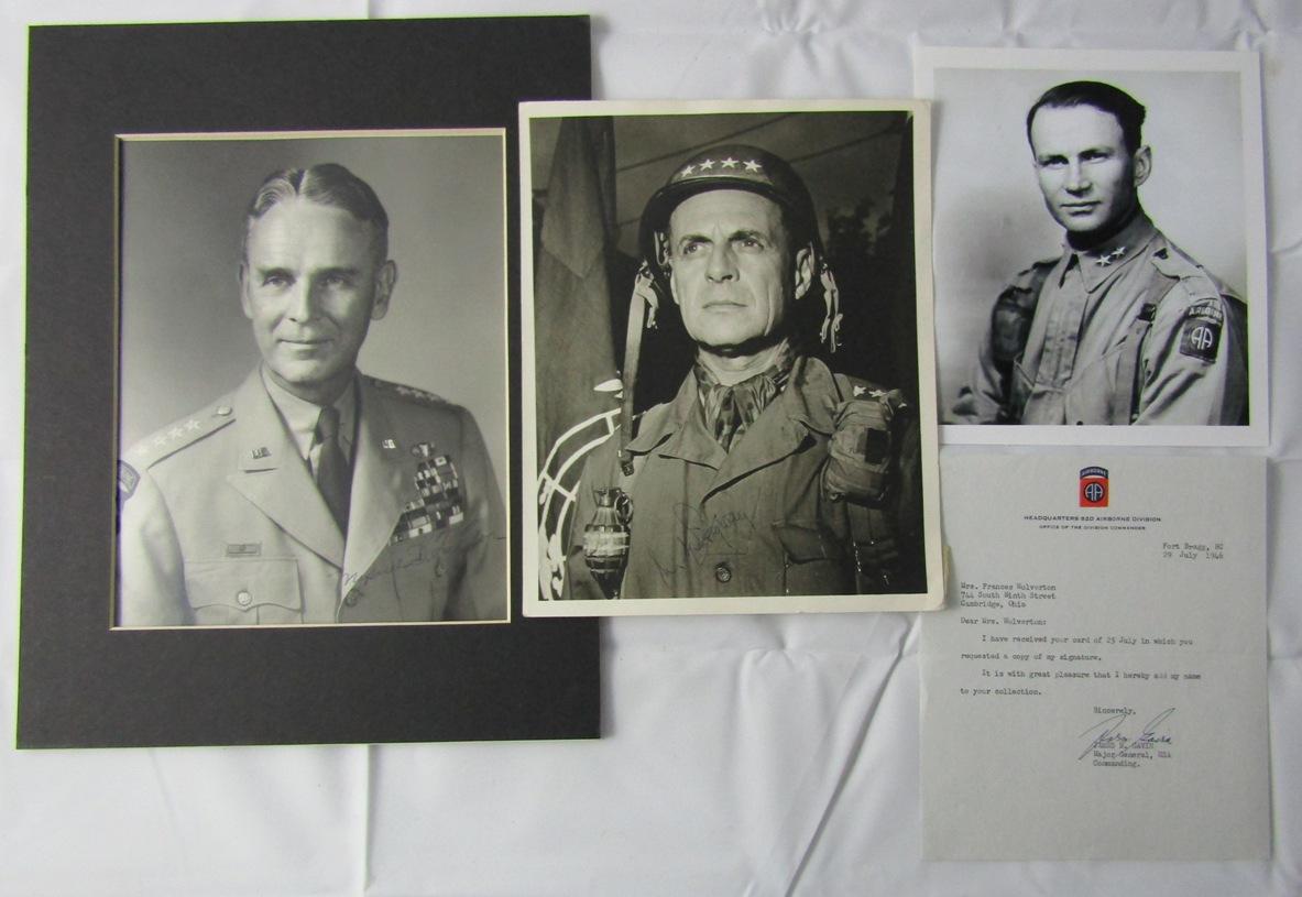 3 Original Signatures Of WW2 U.S.  Airborne Commanding Generals-Gavin-Ridgeway-Taylor