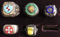 5pcs-Misc WW2 Period Soldier Rings-45th Division-Picture Ring Etc.