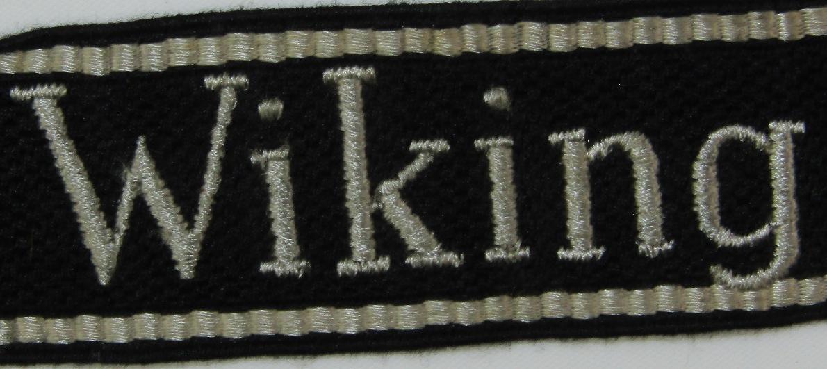 Scarce RZM Embroidered Waffen SS "Wiking" Division Cuff Title W/Double RZM Stickers