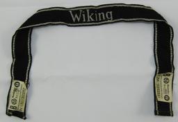 Scarce RZM Embroidered Waffen SS "Wiking" Division Cuff Title W/Double RZM Stickers