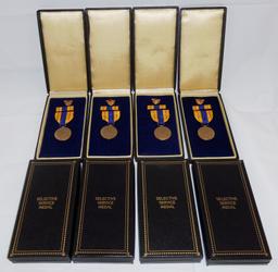 8 Count WW2 Period U.S. Selective Service Medals With Cases/Cardboard Box.