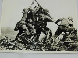 Scarce Early Press Photo Of Iwo Jima Flag Raising With Reverse Rosenthal Credit Stamping