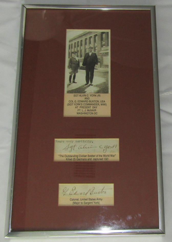 Original SGT. Alvin C. York & Colonel Buxton Signatures/Photo Framed Display