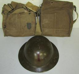 3pcs-WW1 U.S. 1st Infantry Division Painted Helmet-Gas Mask + Named 301st Support Train Gas Mask