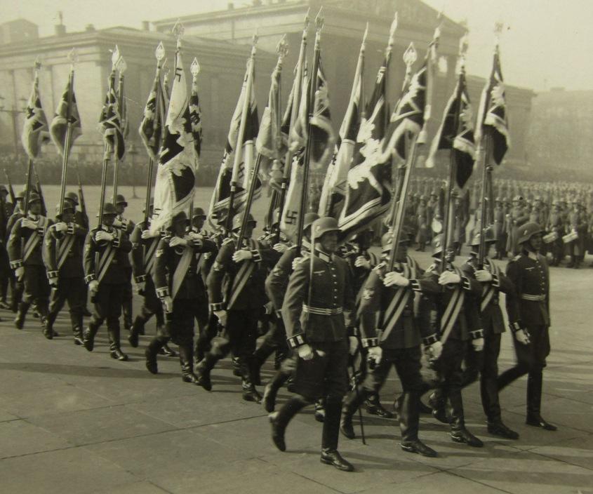 3pcs-Original WW2 German Photo Postcards-Wehrmacht Standarte Bearers In Dress Uniforms