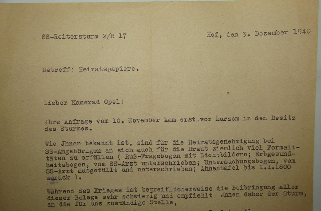 2pcs-Allgemeine/Waffen SS Signed Typewritten Letters-Totenkopf/Reitersturm 2^/17