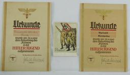 3pcs-Post card To Hitler From Youth Wishing Happy Birthday-2 HJ Membership Certificates