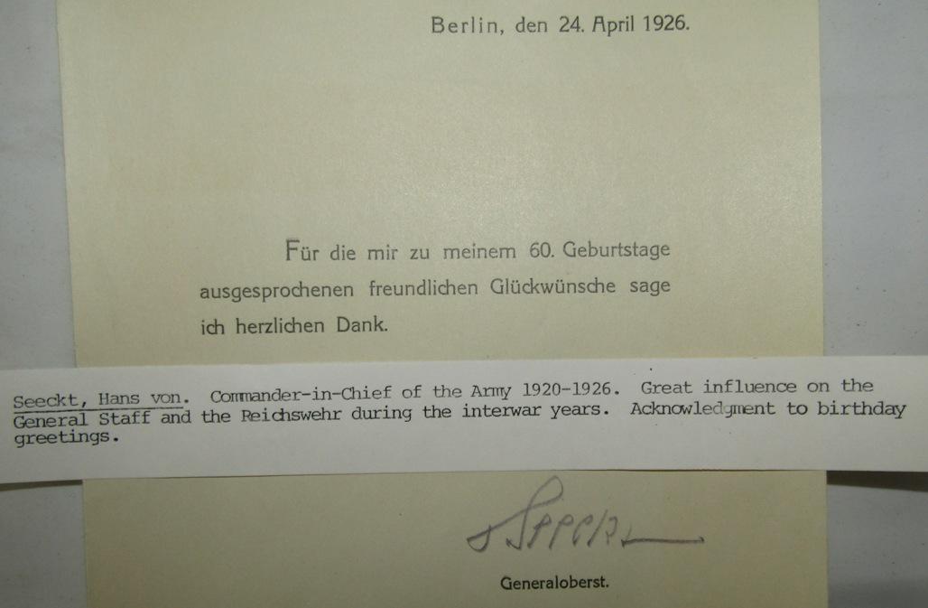 2pcs-Signed Docs/Letters Early 3rd Reich Loyalists-Ludendorff & Von Seeckt