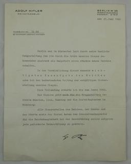 Adolf Hitler Typewritten Letter On Letterhead-Memo On Refurbishing Major Cities By 1950