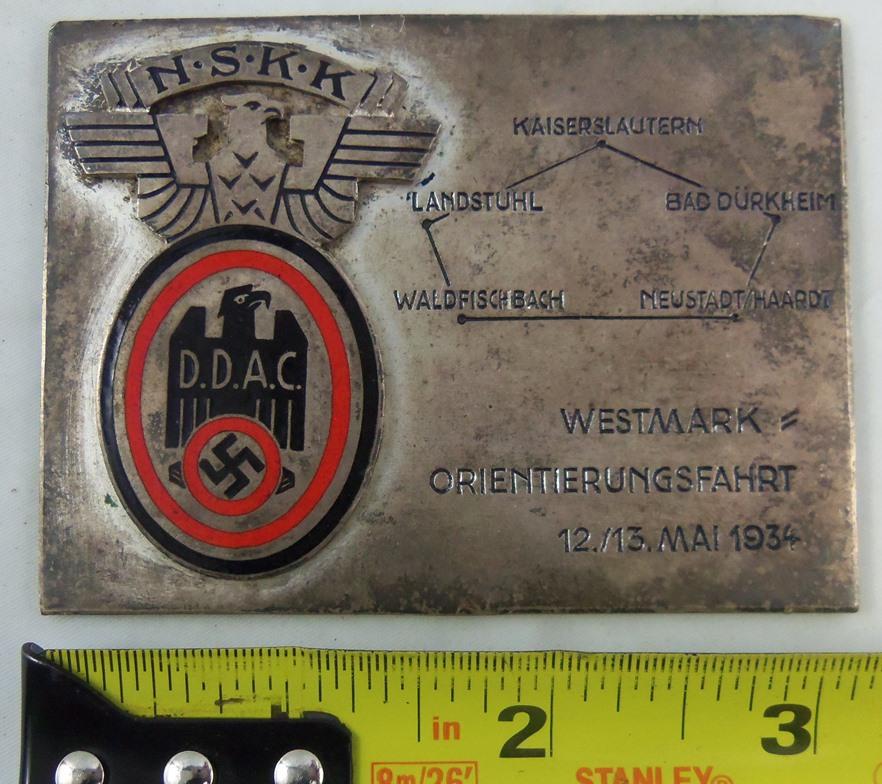 Early 3rd Reich NSKK/DDAC 1934 "Orientation Ride" Participants Plaque Device