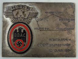 Early 3rd Reich NSKK/DDAC 1934 "Orientation Ride" Participants Plaque Device