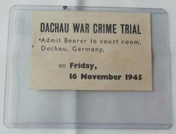 Scarce WW2 Dachau War Crimes Trial Pass November 16, 1945