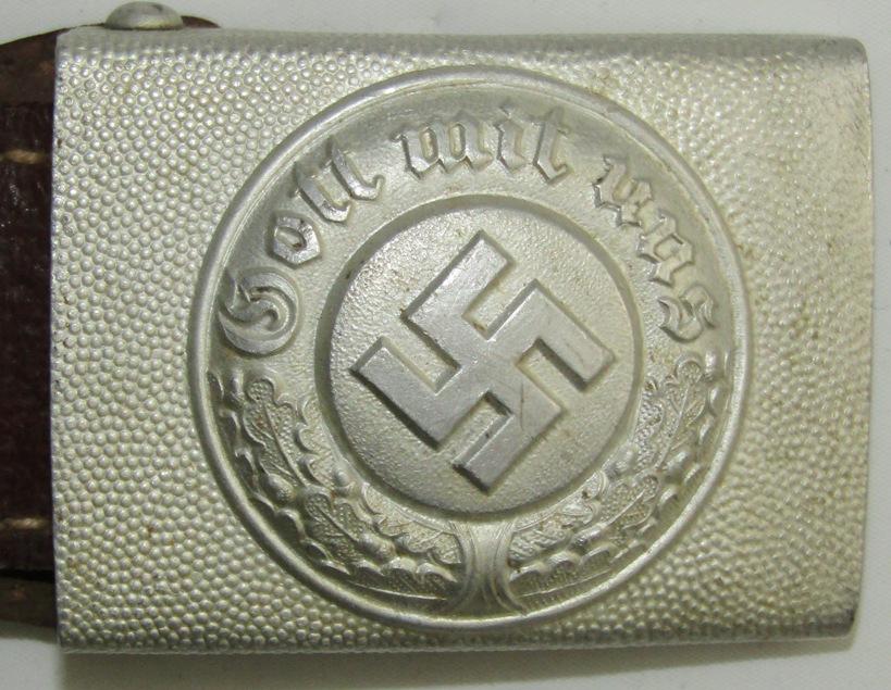 WW2 German Police EM  Belt Buckle With Leather Tab-Assmann & Sohne