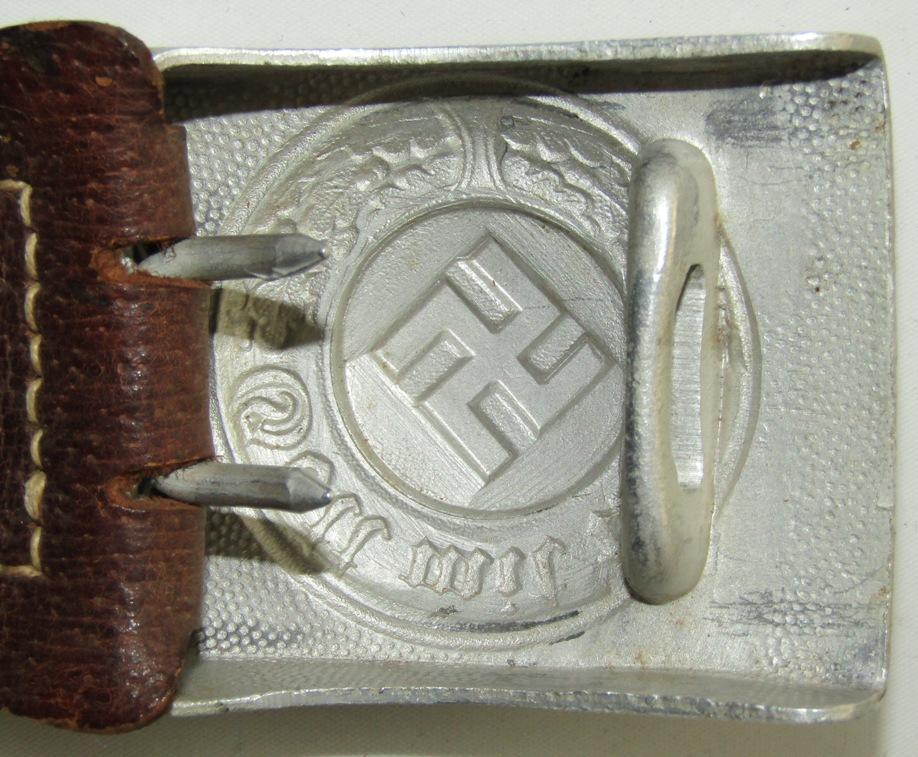 WW2 German Police EM  Belt Buckle With Leather Tab-Assmann & Sohne