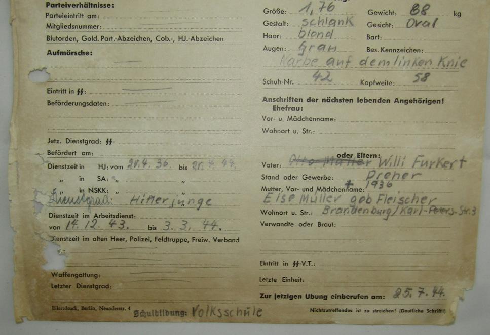 Rare Hitler Youth/Waffen SS Document Grouping-Buchenwald