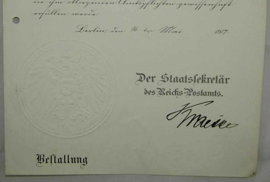 Pre WW1/WW1/Weimar Period German Postal Inspector Promotion Documents-Original Hindenburg Signature