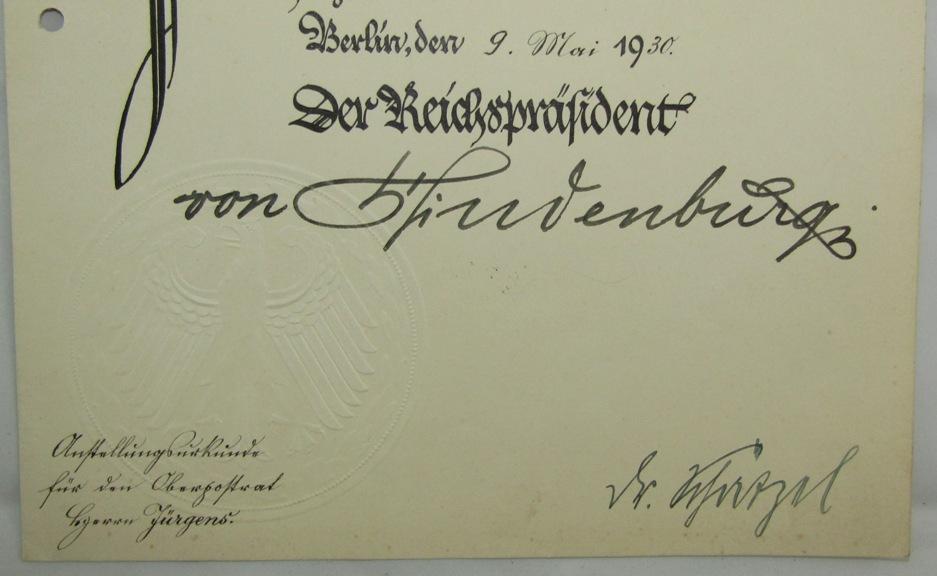 Pre WW1/WW1/Weimar Period German Postal Inspector Promotion Documents-Original Hindenburg Signature