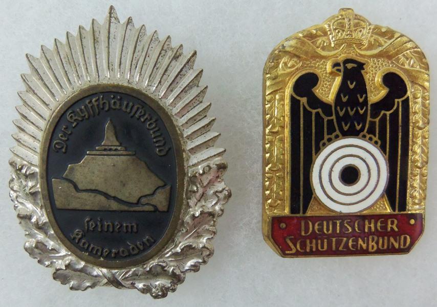 2pcs-WW2 German Organizational Badges-Kyffhäuserbund-Schutzenbund