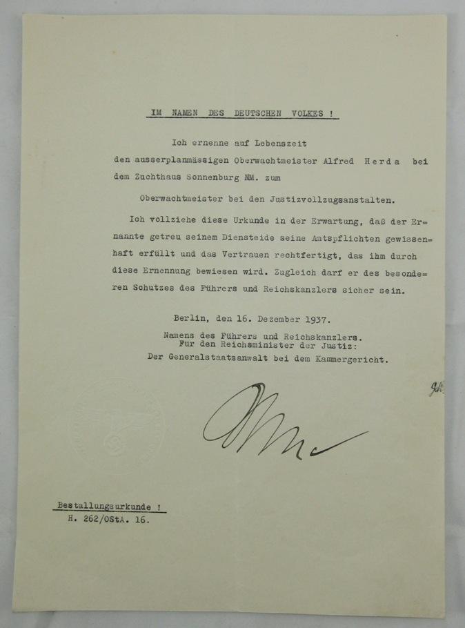 WW2  Promotion Document Grouping Named To 3rd Reich Justice Official