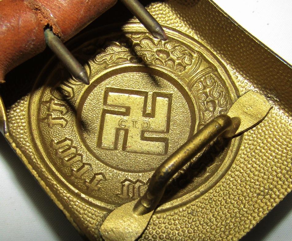 Scarce WW2 Period Nazi Water Police Buckle For Lower Ranks With Leather Tab