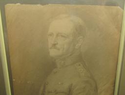 Rare Framed General Pershing Portrait Drawing By Micheline Resco-Pershing Signature