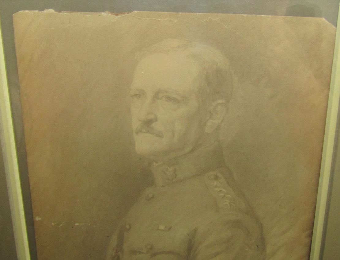 Rare Framed General Pershing Portrait Drawing By Micheline Resco-Pershing Signature