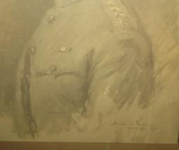 Rare Framed General Pershing Portrait Drawing By Micheline Resco-Pershing Signature