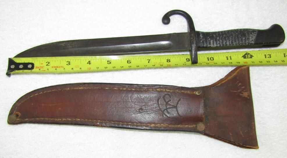 M1891 Spanish Mauser Bayonet-Cut Down Into Fighting Knife W/Leather Scabbard-Named