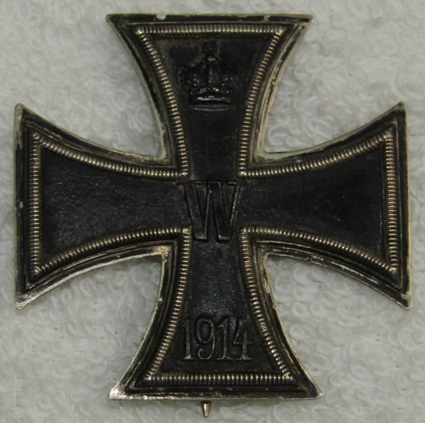 WWI Iron Cross 1st Class-Maker Marked/.800 stamped-Pin Back