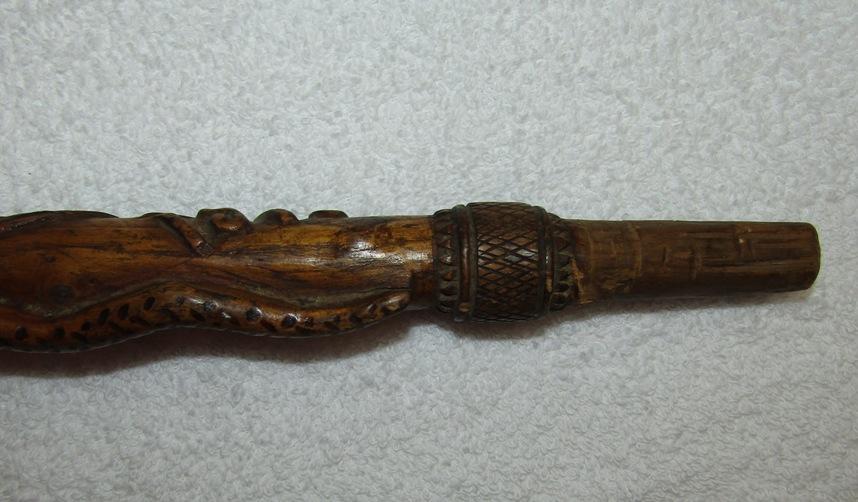 Unique WW1 Period Hand Carved Military Souvenir Wooden Walking Cane W/Snake Motif