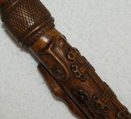 Unique WW1 Period Hand Carved Military Souvenir Wooden Walking Cane W/Snake Motif