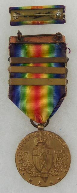 WW1 U.S. Victory Medal With Campaign Clasps/Ribbon With 3 Battle Stars