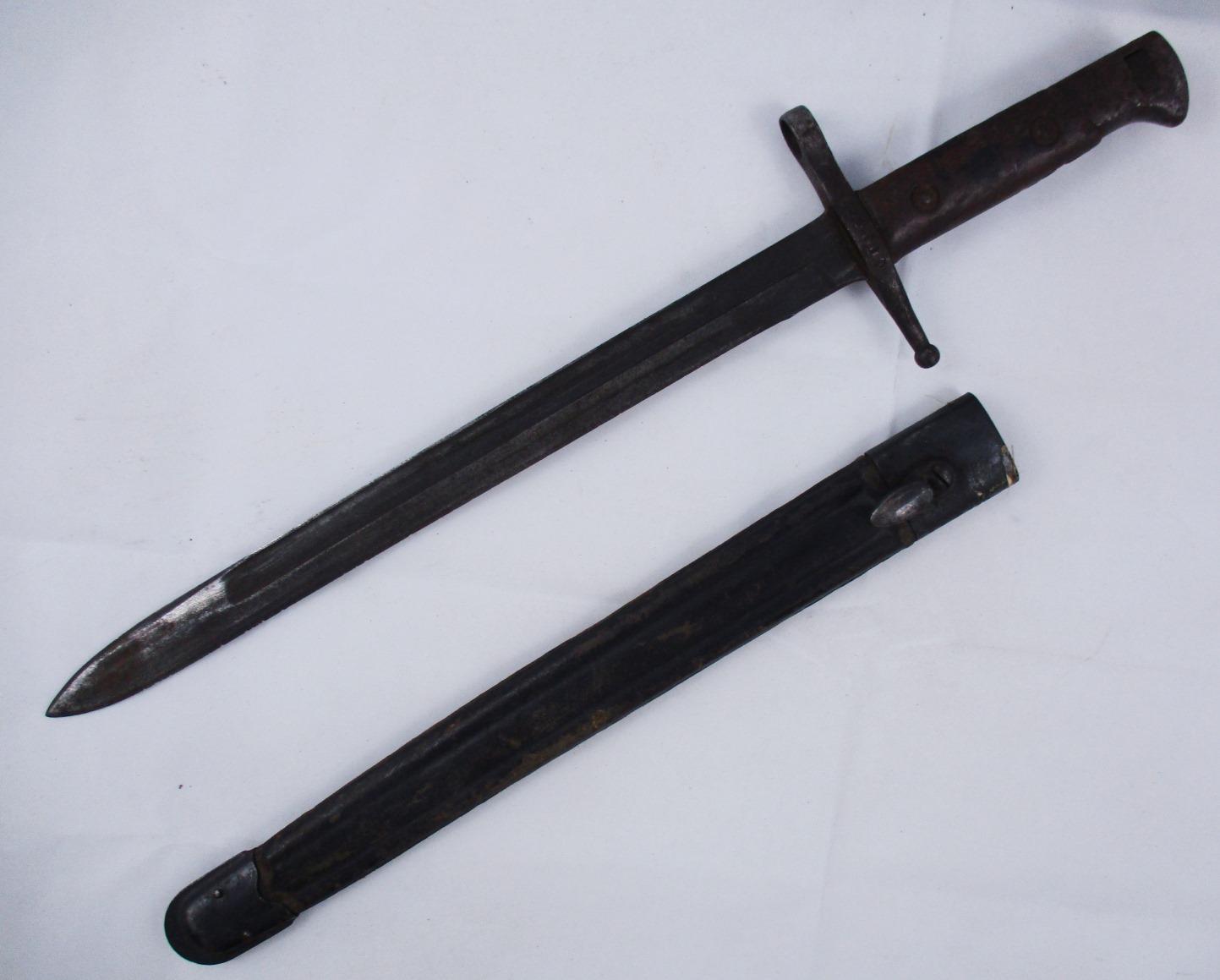 WW2 Italian Carcano Terni Bayonet w/Leather Scabbard