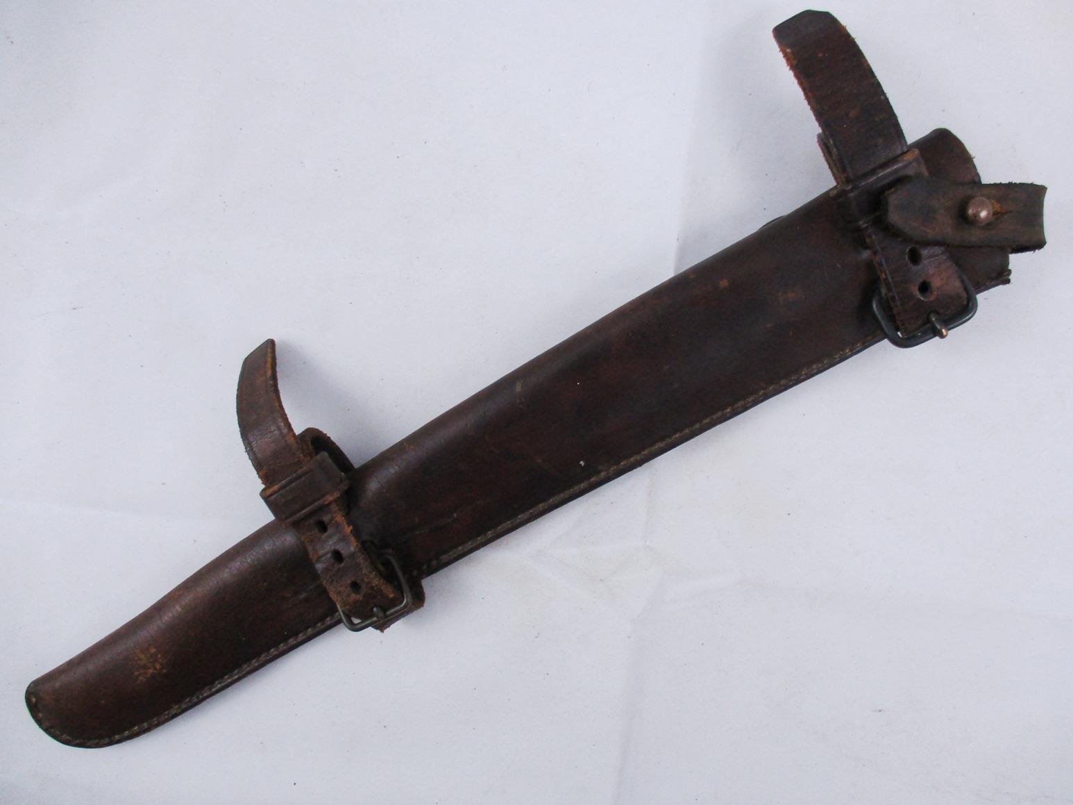 Span Am US 1898 Krag Bayonet w/Leather Calvary Scabbard