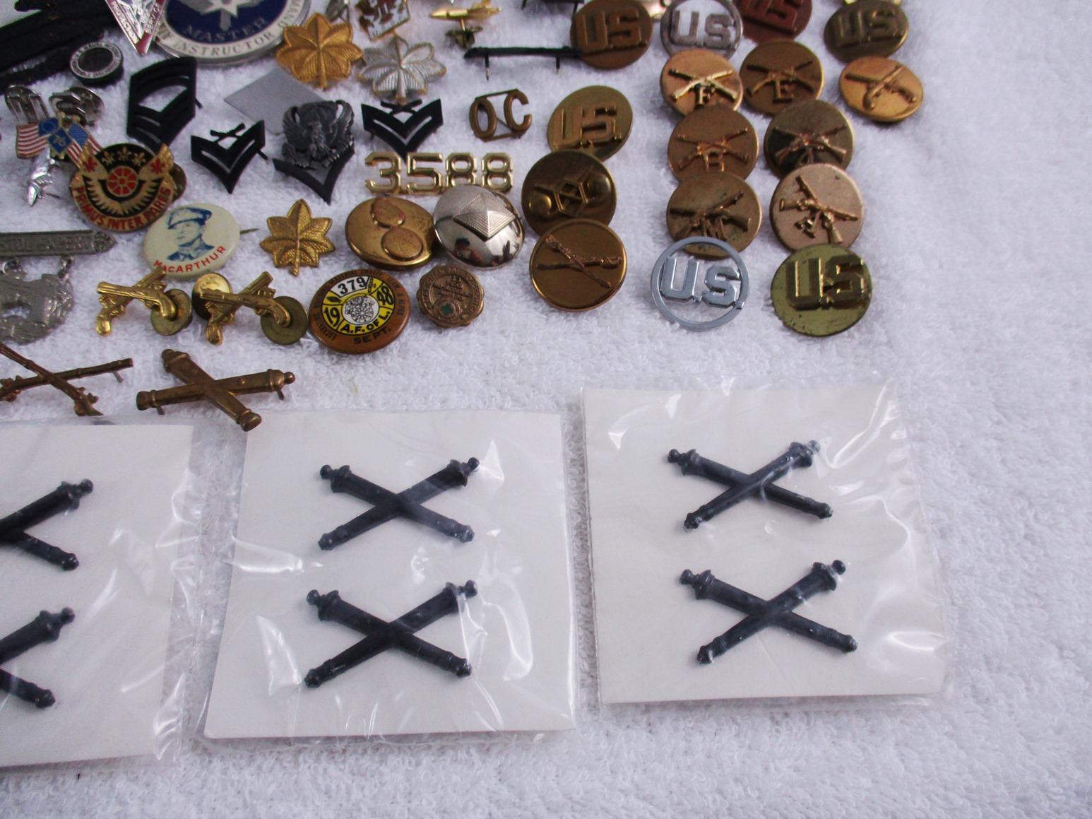 100+ pcs. Misc. Military Insignia/Collar Discs - Some Screw Back