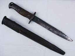 WWII Japanese Bayonet Cut Down Into 8" Blade Fighting Knife w/British Leather Scabbard